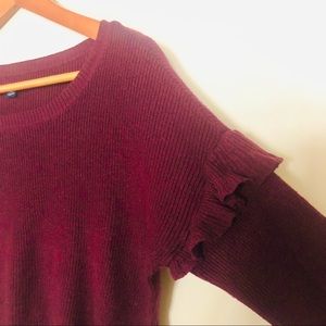 American Eagle Maroon Ruffle Sleeve Sweater